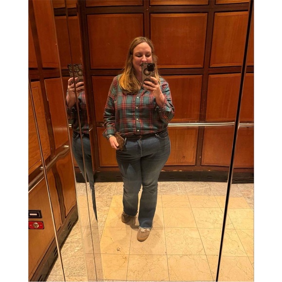 Women's Long Sleeve Collared Flannel Button-Down Shirt - Green Plaid XS NWT - Picture 4 of 7